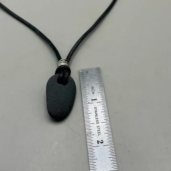 Black Beach Stone Pendant on Leather Cord-Beach Found Natural Elegance Statement - Picture 3 of 3